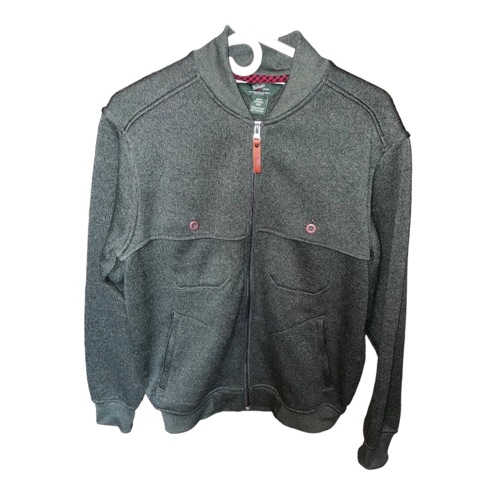 Woolrich everglade heather men’s zip up sweaters medium green 100% polyester